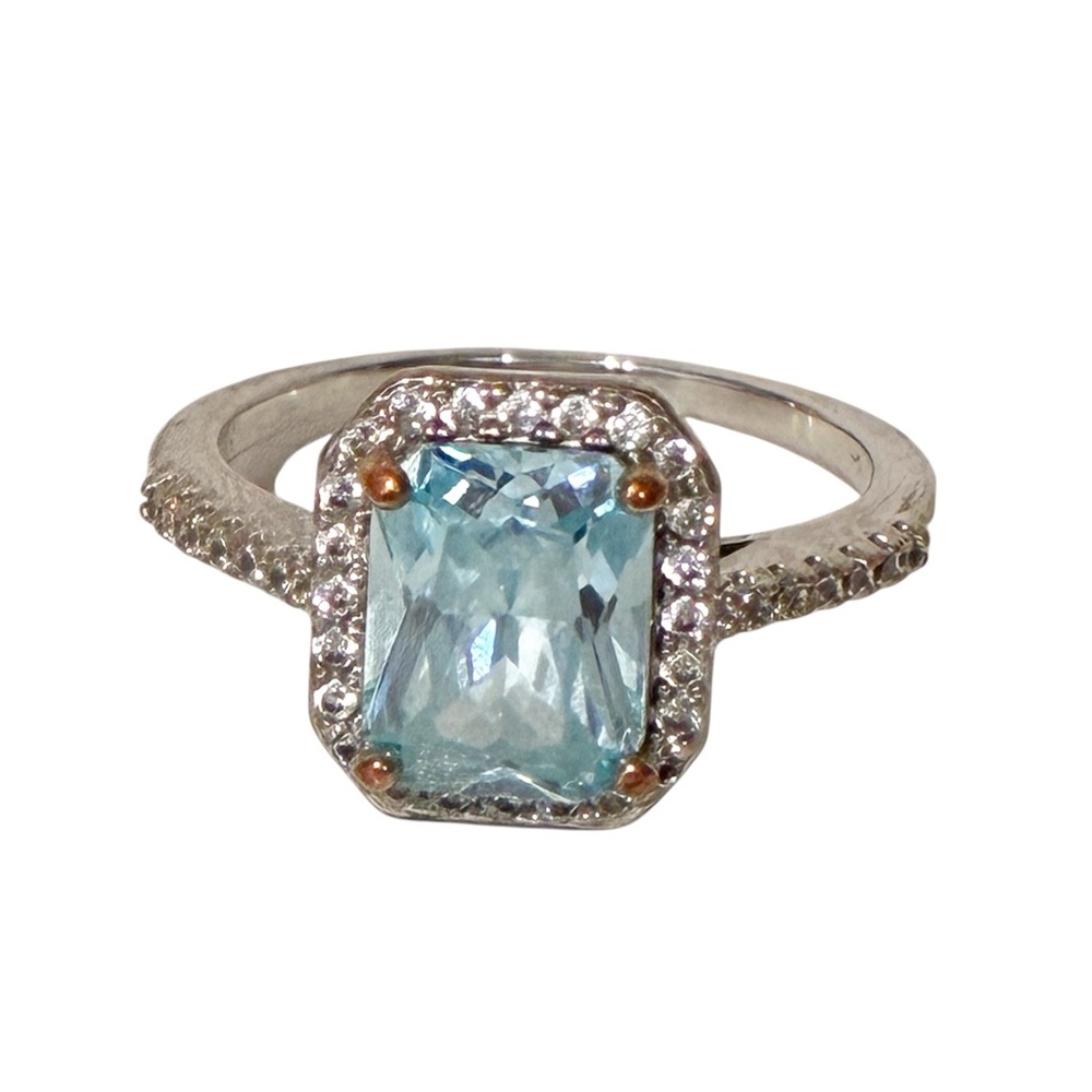 BB CN Silver Tone Blue Stone CZ Accent Ring Jewelry Size‎ 7